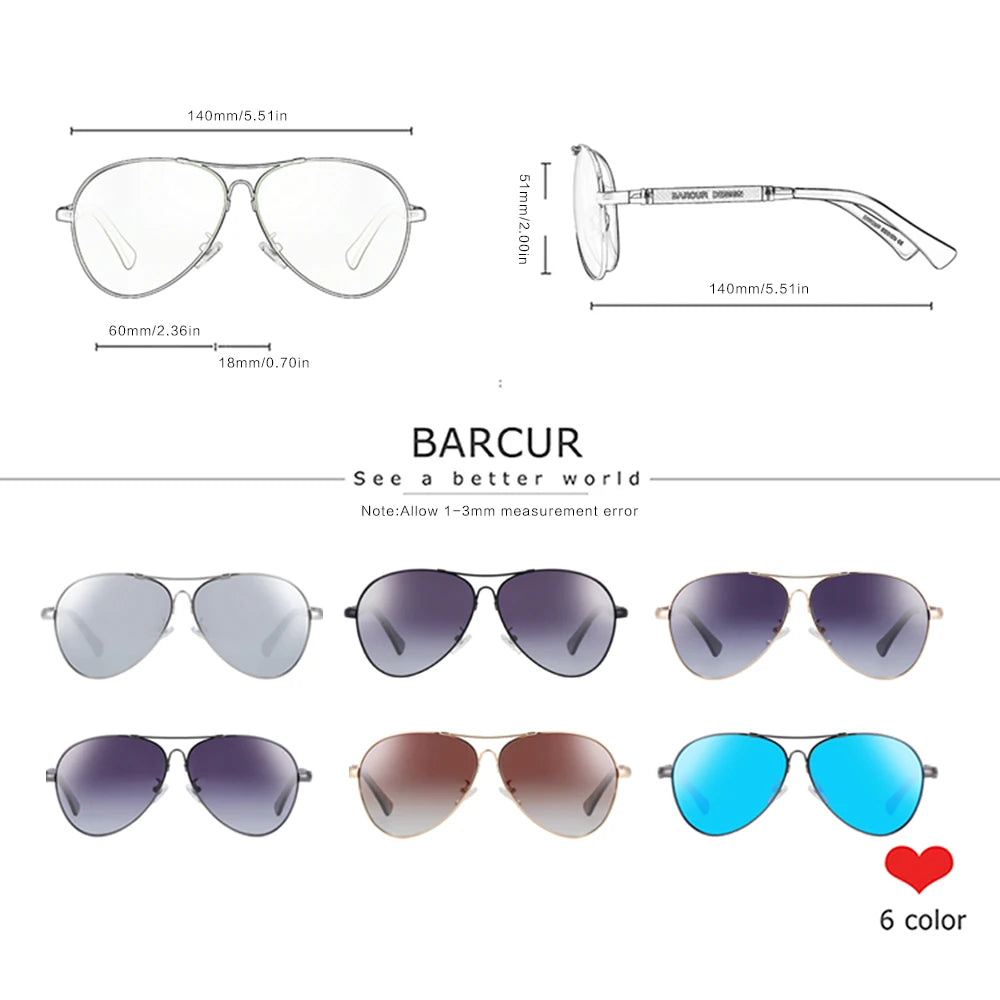 BARCUR Design Titanium Alloy Sunglasses Polarized Men's Sun Glasses/Women's Pilot Gradient Eyewear Mirror Shades Oculos De Sol