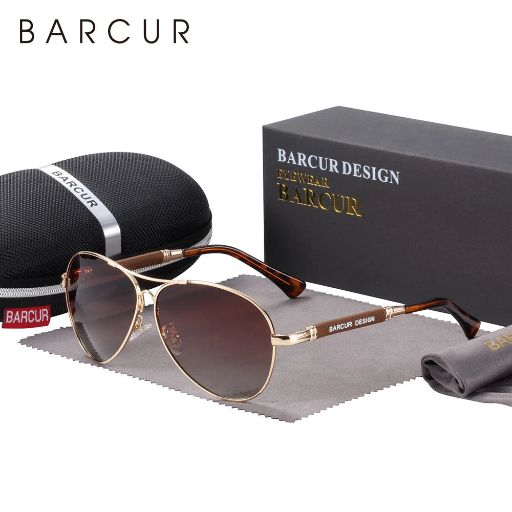 BARCUR Design Titanium Alloy Sunglasses Polarized Men's Sun Glasses/Women's Pilot Gradient Eyewear Mirror Shades Oculos De Sol