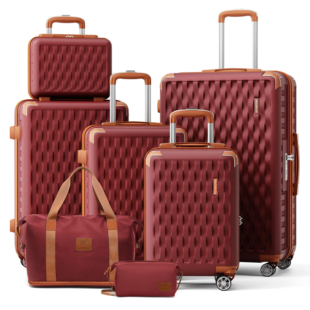 Melalenia Luggage Sets 7 Piece Hard Shell Carry on Suitcase with Spinner Wheels and TSA Lock, Lightweight Travel Duffel Bag