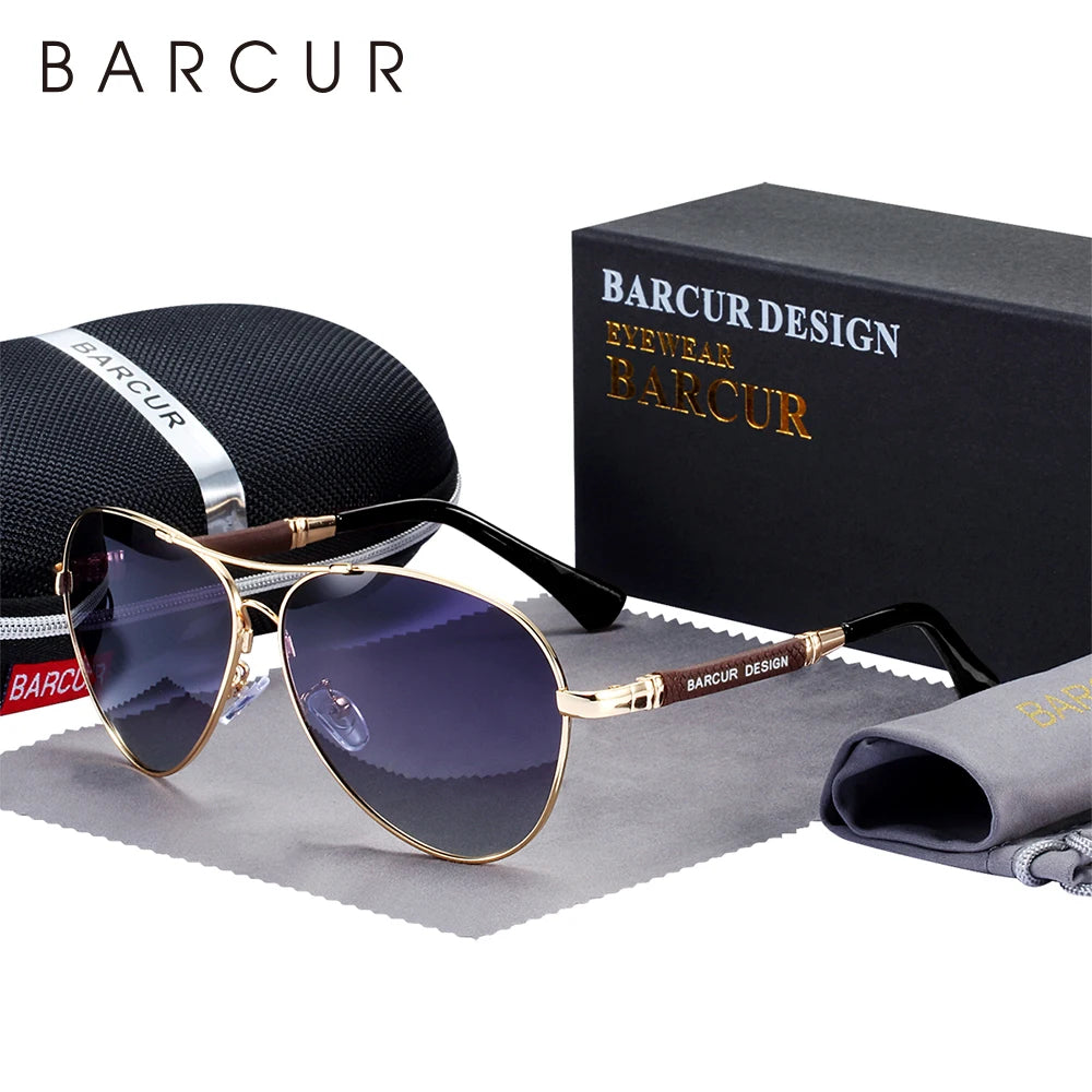 BARCUR Design Titanium Alloy Sunglasses Polarized Men's Sun Glasses/Women's Pilot Gradient Eyewear Mirror Shades Oculos De Sol