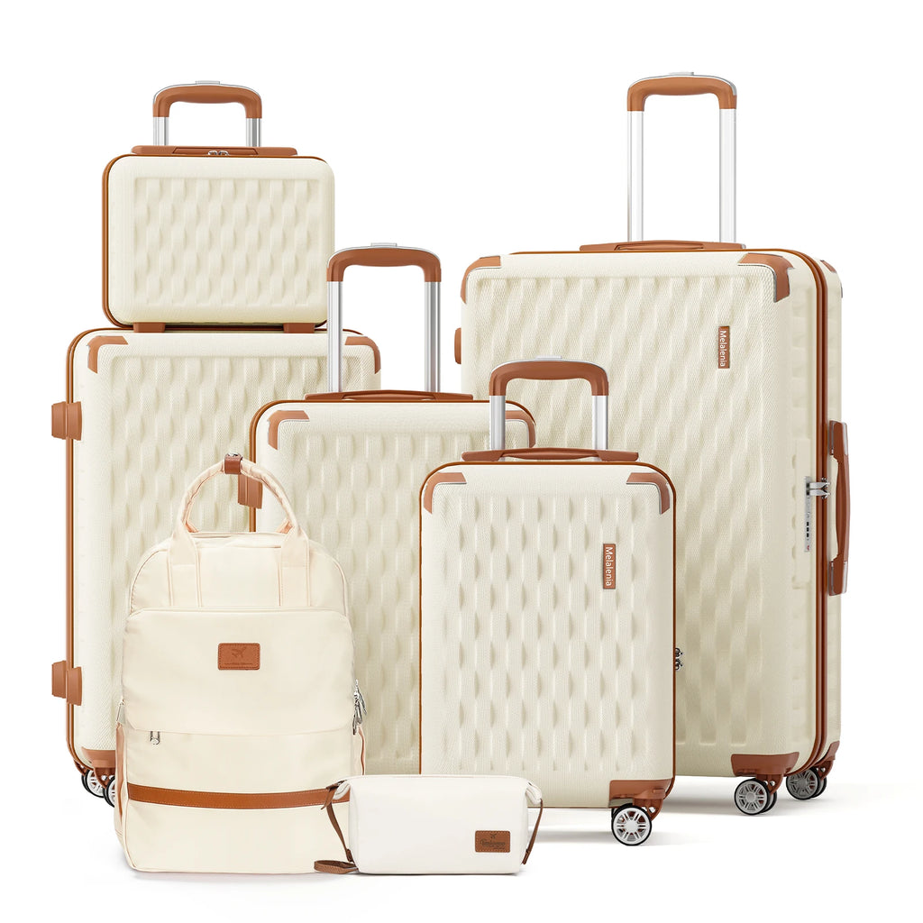 Melalenia Luggage Sets 7 Piece Hard Shell Carry on Suitcase with Spinner Wheels and TSA Lock, Lightweight Travel Duffel Bag
