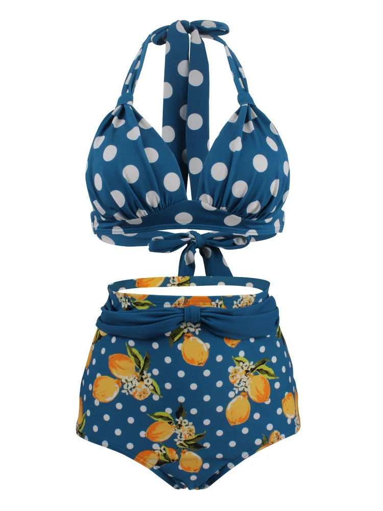 Pleated Bikini Women Classic High Waist Halter Bikini Sets Two-piece