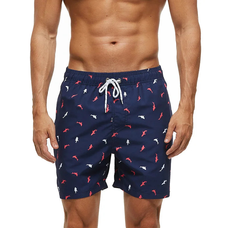 Summer Men Beach Print Shorts Surfing Swimwear Fitness Workout Trunks Male Sportswear With Pockets Pants