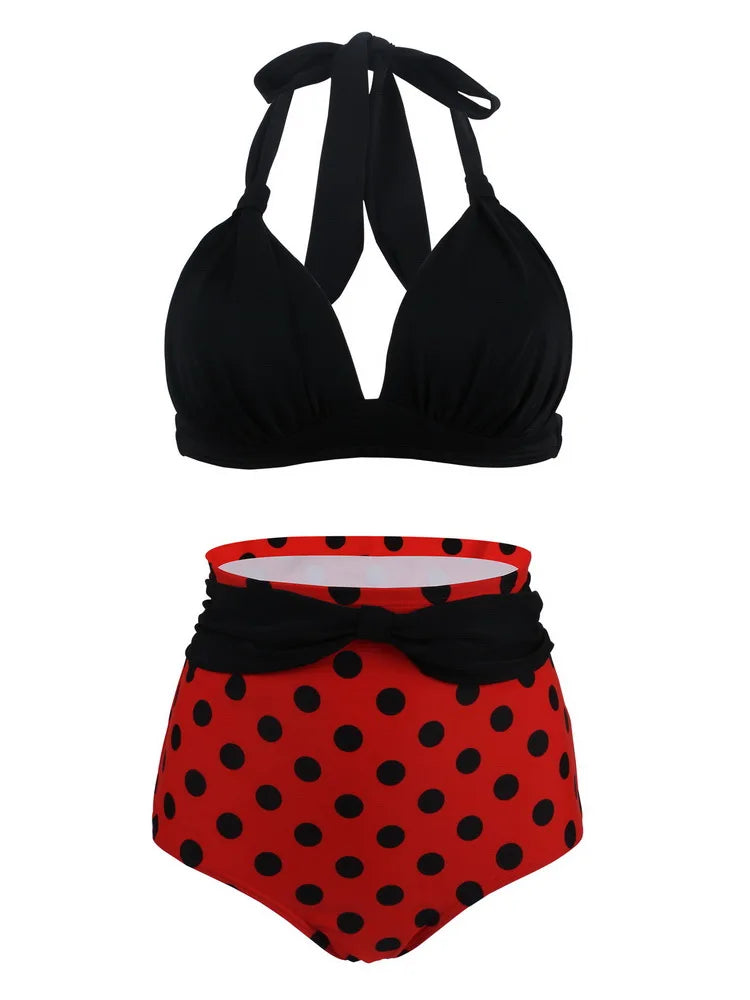 Pleated Bikini Women Classic High Waist Halter Bikini Sets Two-piece