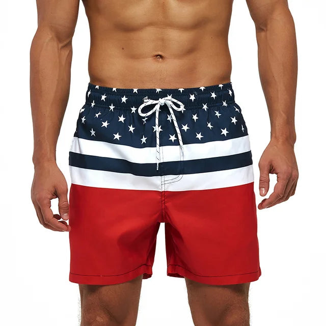 Summer Men Beach Print Shorts Surfing Swimwear Fitness Workout Trunks Male Sportswear With Pockets Pants