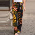 Vintage Women Drawstring Trousers  Autumn Fashion Floral Printed Wide Leg Pants Ladies Casual Loose Long Pantalones