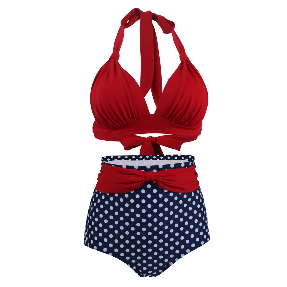 Pleated Bikini Women Classic High Waist Halter Bikini Sets Two-piece