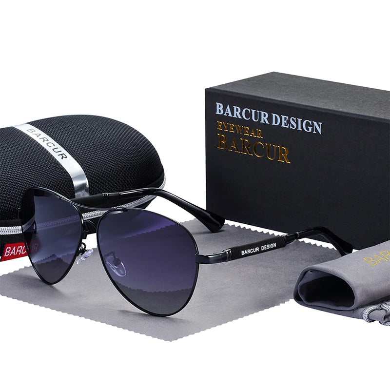 BARCUR Design Titanium Alloy Sunglasses Polarized Men's Sun Glasses/Women's Pilot Gradient Eyewear Mirror Shades Oculos De Sol