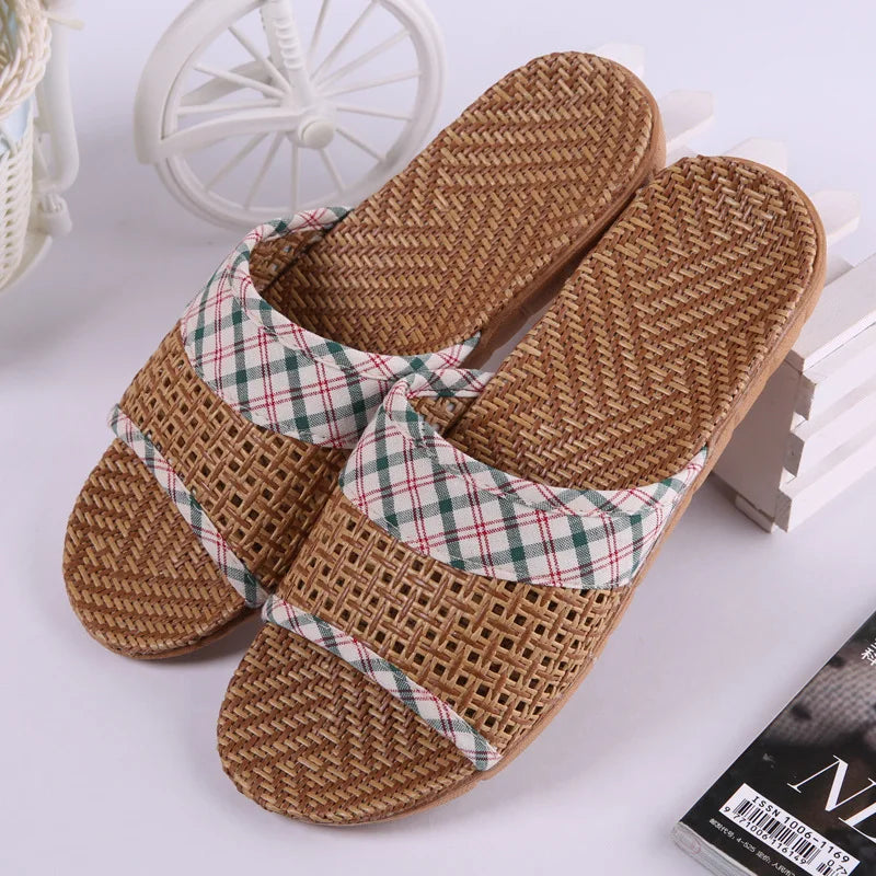 Mntrerm Summer Natural Bamboo Rattan Cane Grass Weaving Slippers Shoes Vine Grass Men Casual Slippers Non-slip Couples Slippers