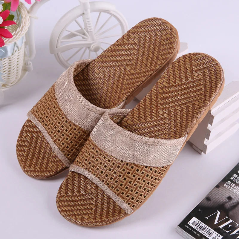 Mntrerm Summer Natural Bamboo Rattan Cane Grass Weaving Slippers Shoes Vine Grass Men Casual Slippers Non-slip Couples Slippers
