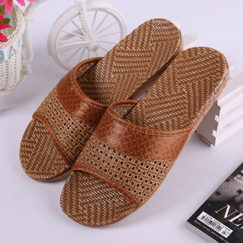 Mntrerm Summer Natural Bamboo Rattan Cane Grass Weaving Slippers Shoes Vine Grass Men Casual Slippers Non-slip Couples Slippers