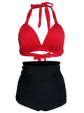 Pleated Bikini Women Classic High Waist Halter Bikini Sets Two-piece