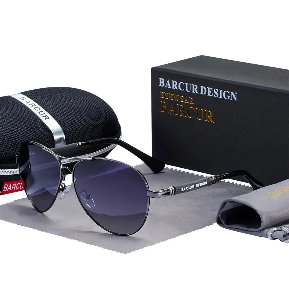 BARCUR Design Titanium Alloy Sunglasses Polarized Men's Sun Glasses/Women's Pilot Gradient Eyewear Mirror Shades Oculos De Sol