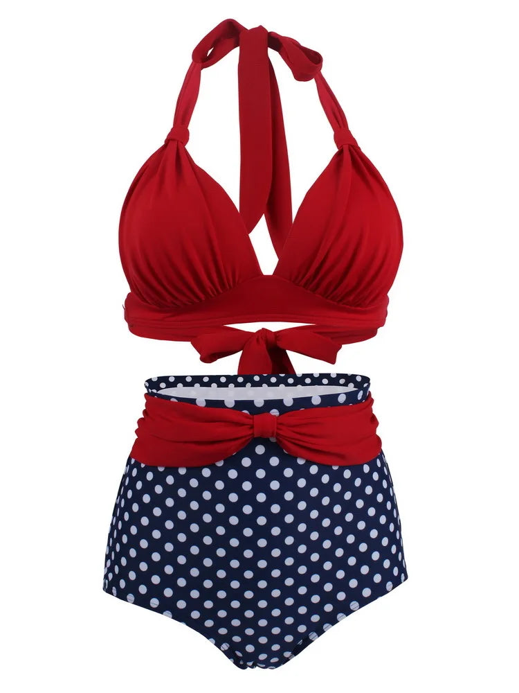 Pleated Bikini Women Classic High Waist Halter Bikini Sets Two-piece