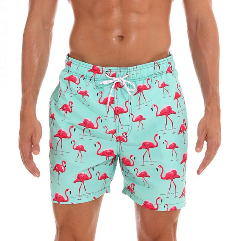 Summer Men Beach Print Shorts Surfing Swimwear Fitness Workout Trunks Male Sportswear With Pockets Pants