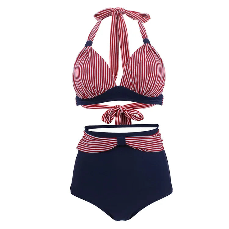 Pleated Bikini Women Classic High Waist Halter Bikini Sets Two-piece