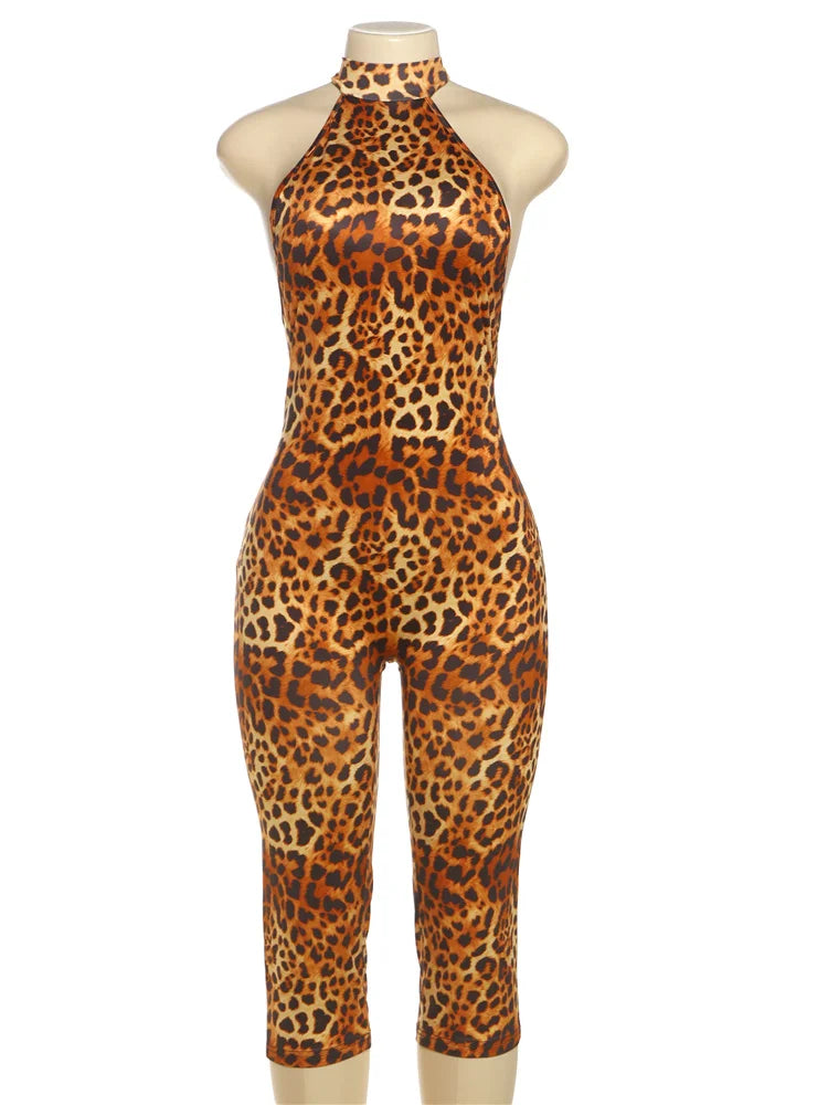 Women's Colorful Print Halter Romper Summer Sexy Hipster Backless Stretch Fit Tight Playsuit Medium Stretch Woven Polyester