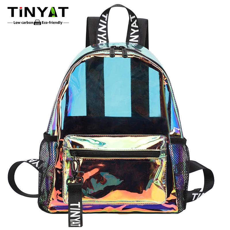 TINYAT PVC Clear Backpacks for Women Stylish Music Festival Water Resistant School Bag ita Bag for Easy Inspection During Travel