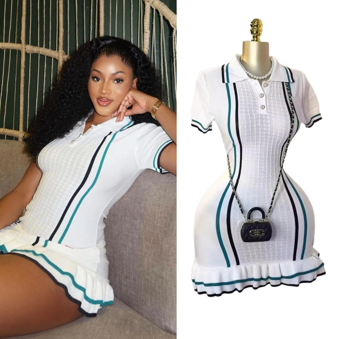 Hips Knitted Mini Dress 2026 Summer Vintage Turn-down Collar Ruffled