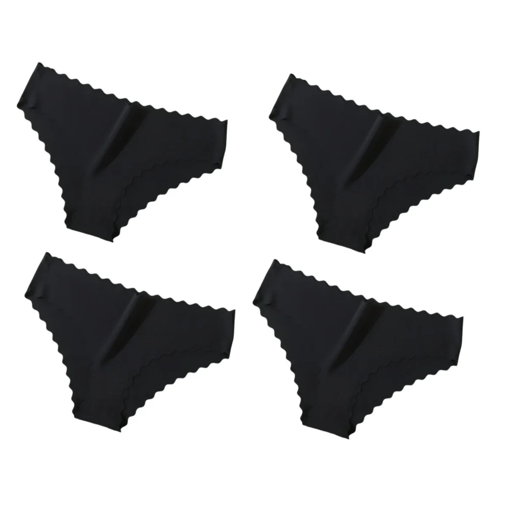 4Pcs/Set Ice Silk Mid-Rise Panties Women's Seamless Briefs Solid No Show Underwear Scalloped Edge Panties Sexy Lingerie