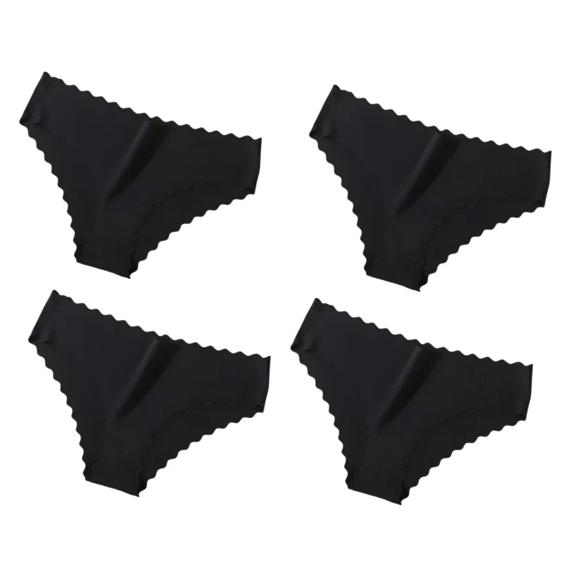 4Pcs/Set Ice Silk Mid-Rise Panties Women's Seamless Briefs Solid No Show Underwear Scalloped Edge Panties Sexy Lingerie
