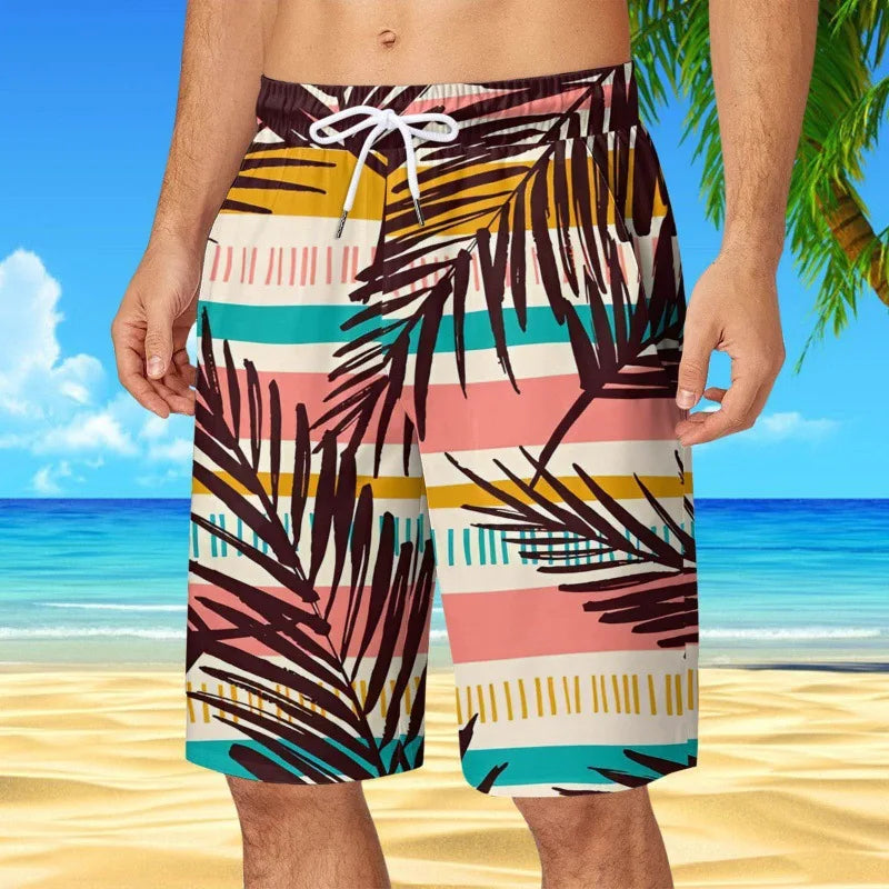 Men's Hawaiian Beach Shorts Coconut Tree 3D Print Quick Dry Oversized Surfing Board Shorts Summer Swimsuits Trunks Man Clothing