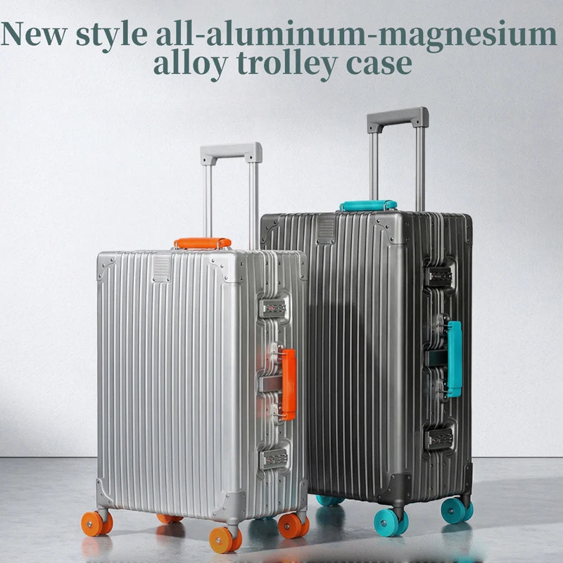 Jelly wheel all-aluminum magnesium alloy suitcase 20-inch carry-on luggage, sit-on suitcase with lock, 28-inch telescopic handle