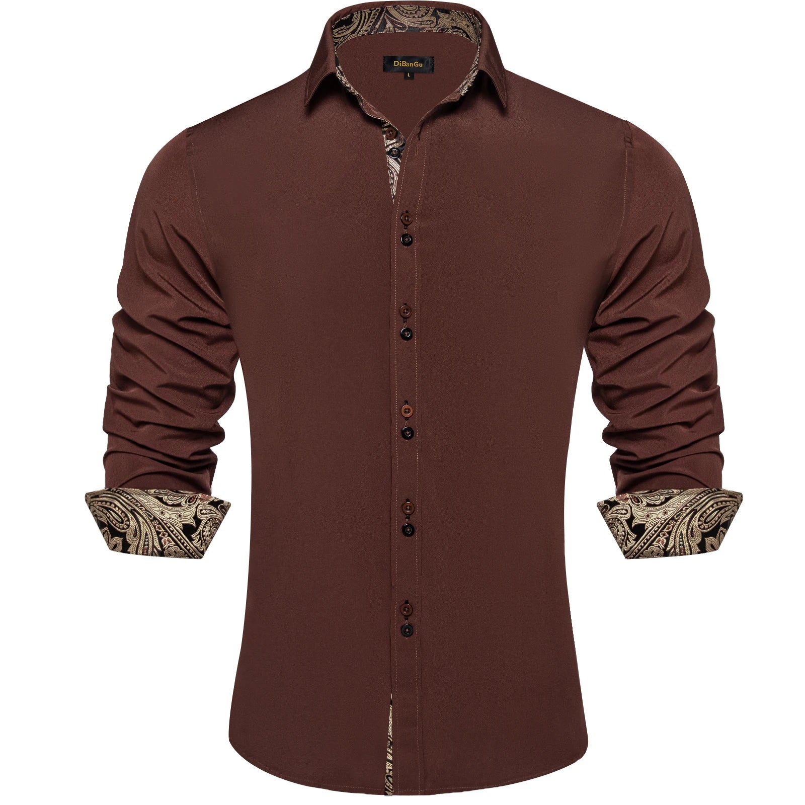 Men's Polyester Cotton Shirts Long Sleeve Paisley Patchwork Social Casual Dress Shirt