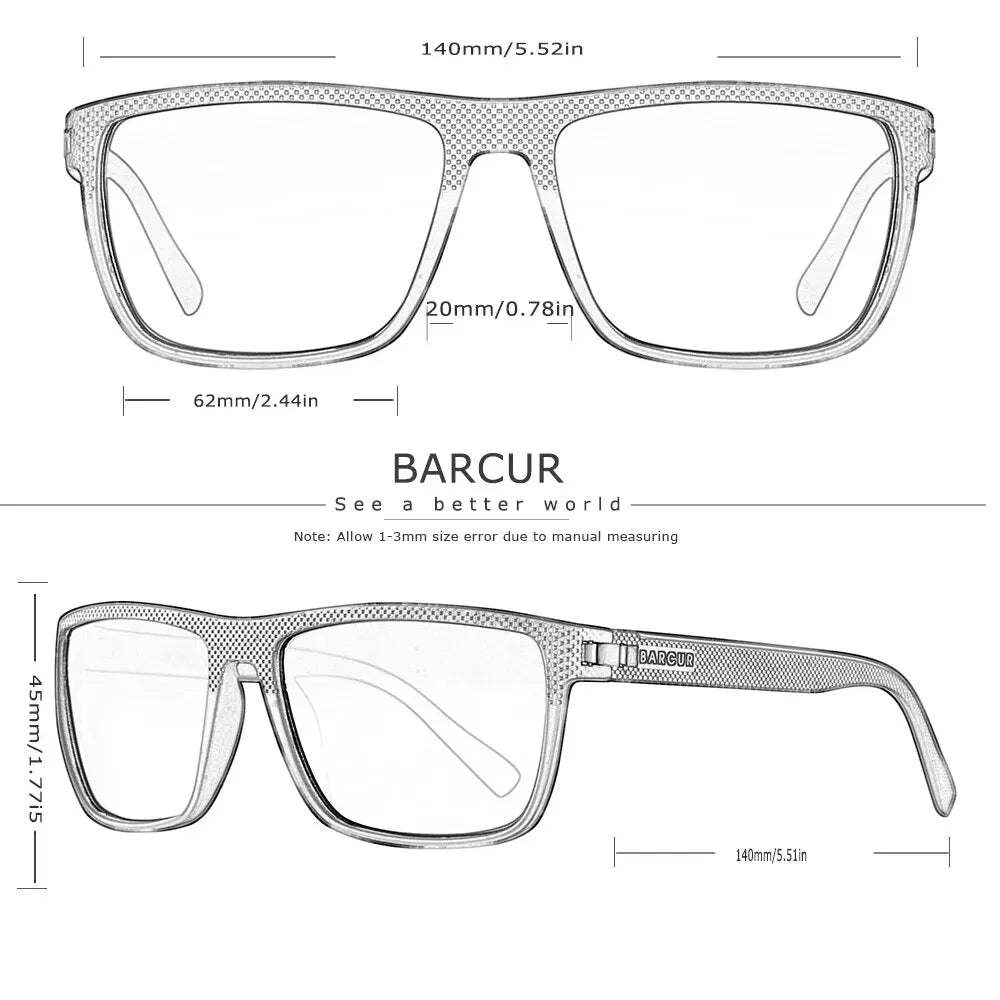BARCUR Sunglasses Men Polarized Light Weight Sports Sun Glasses Women Eyewear Accessory Oculos UVAB Protection