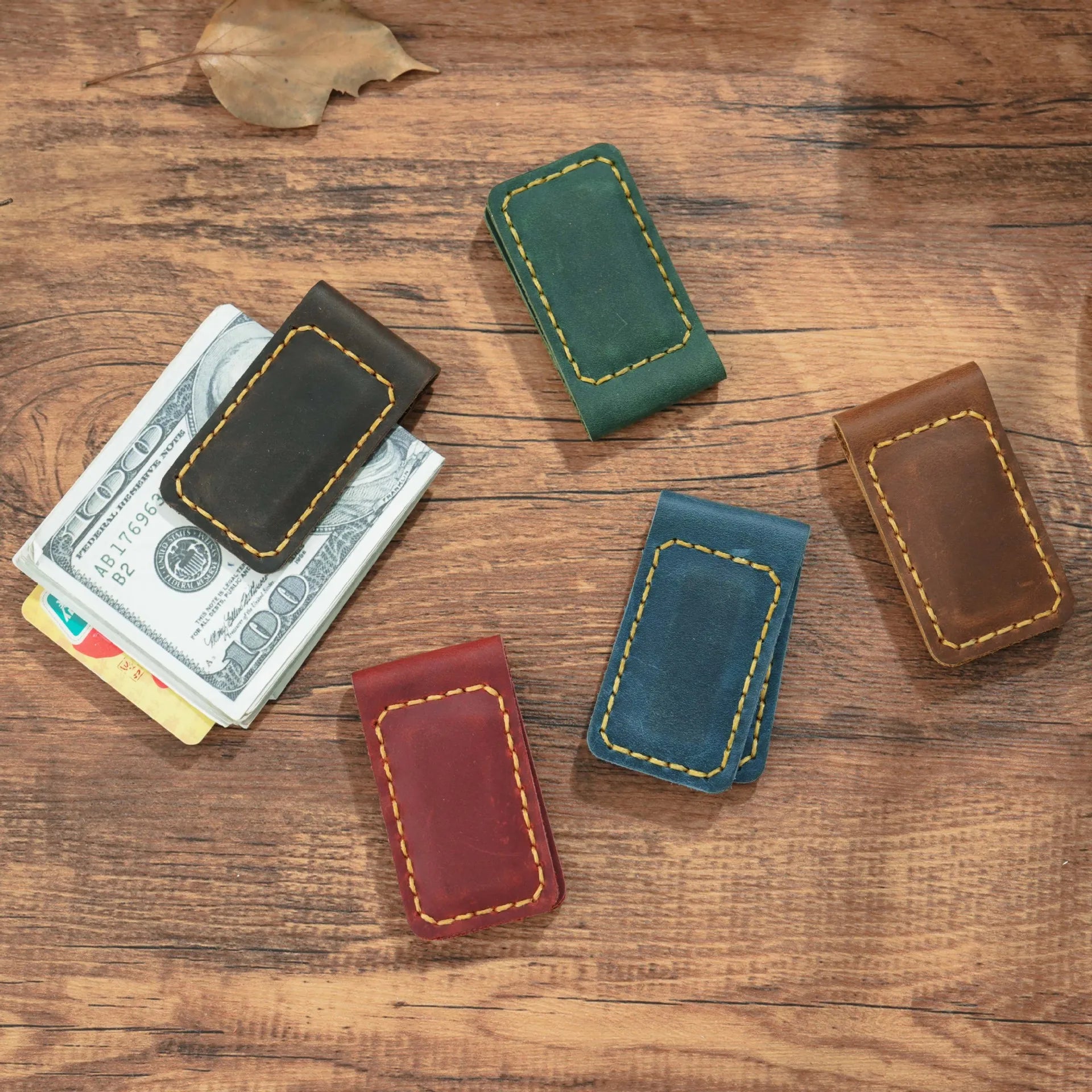 Genuine Leather Money Clips Mini Wallets for Men Slim Front Pocket Magnetic Banknote Clip Minimalist Retro Men's Small Purses