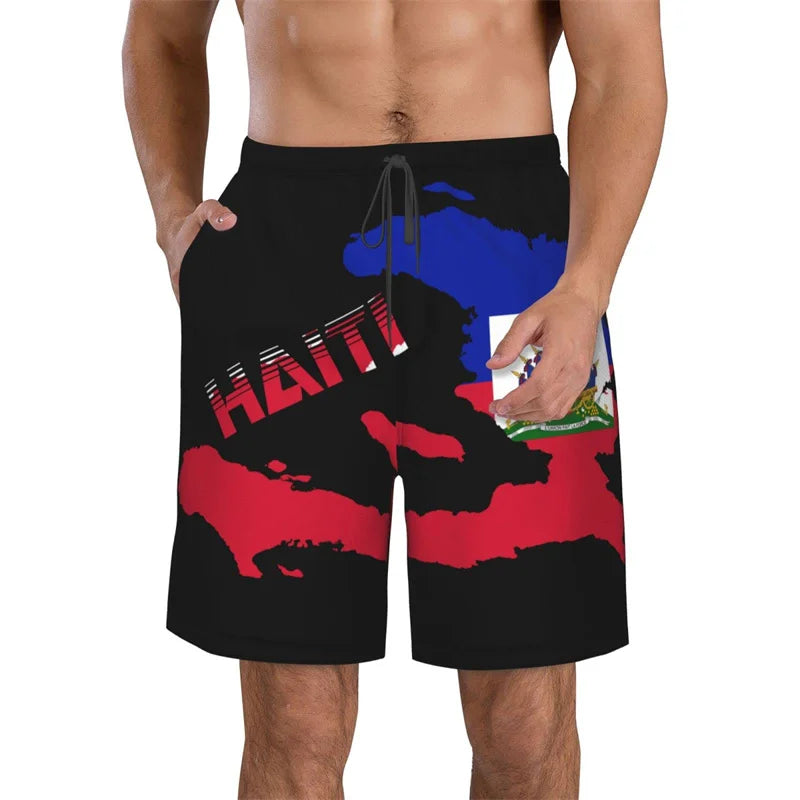 Haiti Flag Graphic Beach Shorts Men-Kids 3d Printed Swimming Trunks Summer Quick Dry Board Shorts Street Oversized Short Pants