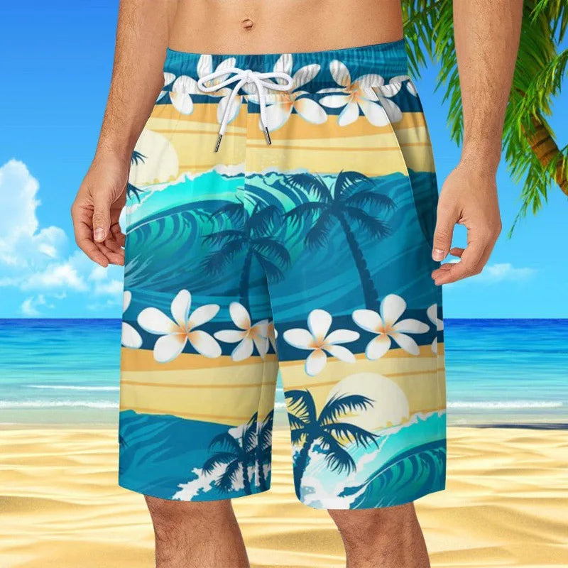 Men's Hawaiian Beach Shorts Coconut Tree 3D Print Quick Dry Oversized Surfing Board Shorts Summer Swimsuits Trunks Man Clothing
