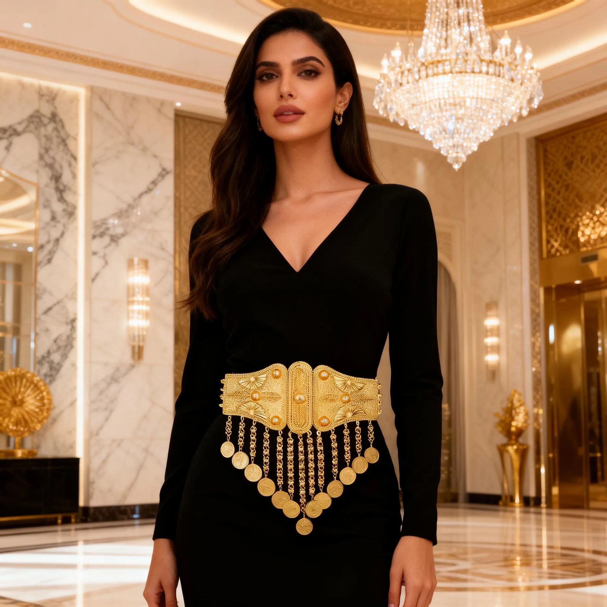 Bohemian Style Gold Lace Tassel Waist Belt for Women Fashionable Outdoor outing