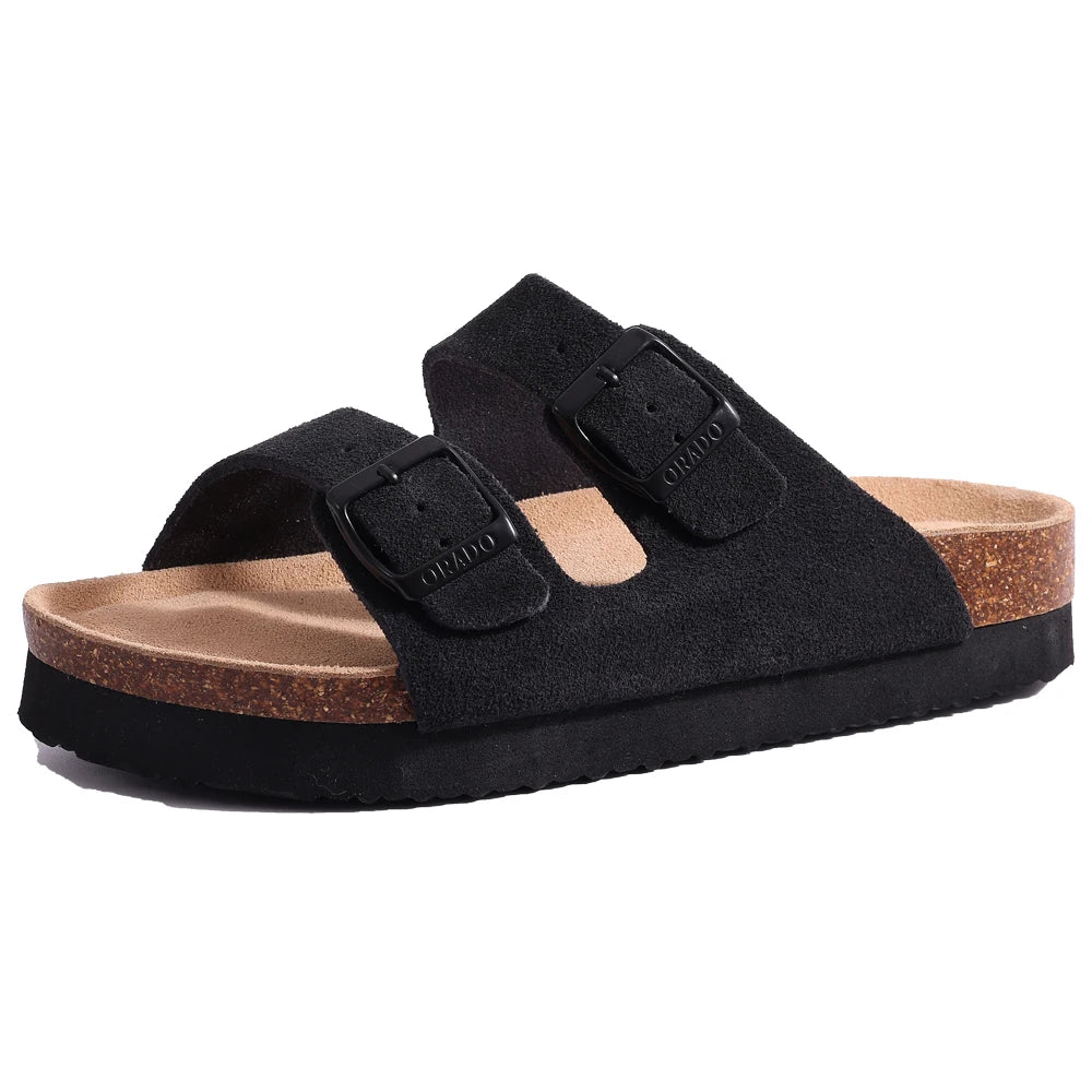 Litfun Retro Cork Clogs Slippers For Men Fashion Men Mules Shoe with Arch Support Unisex Classic Beach Shoes Men's Suede Sandals