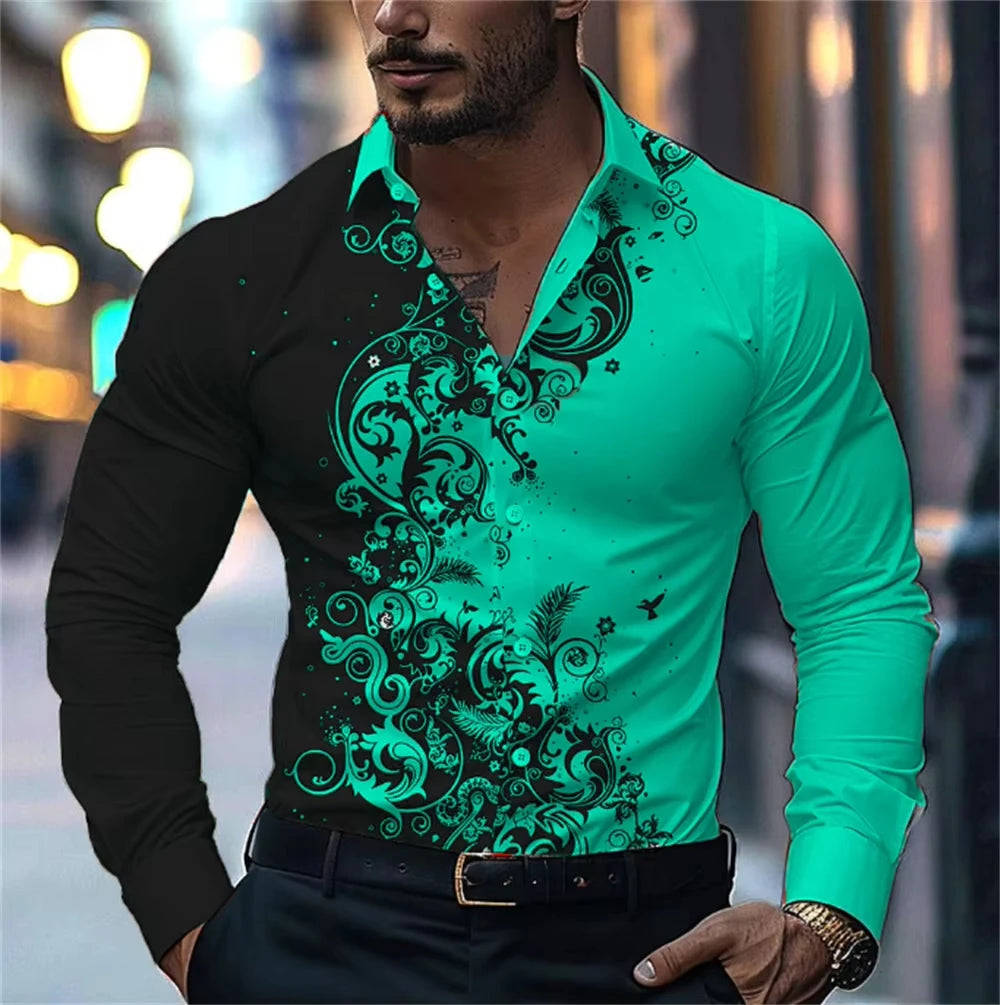 Men'S Stylish Floral Print Dress Shirt - Casual Long Sleeve Button-Up Design Floral Print Shirt