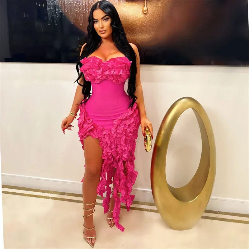 Elegant Ruffles Tassel Birthday Dress, Strapless, Sleeveless