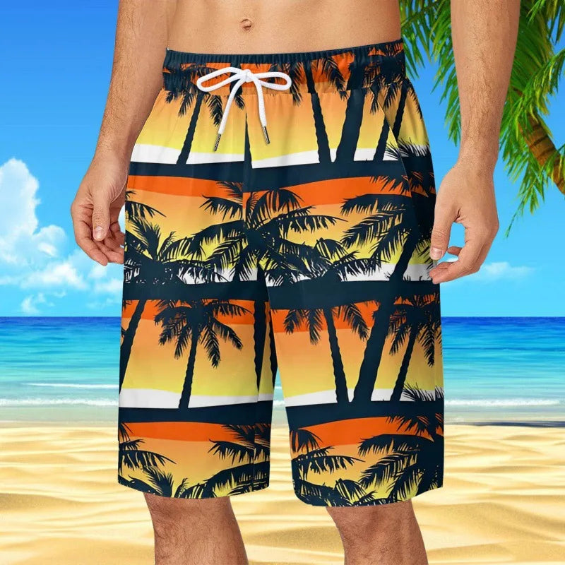Men's Hawaiian Beach Shorts Coconut Tree 3D Print Quick Dry Oversized Surfing Board Shorts Summer Swimsuits Trunks Man Clothing