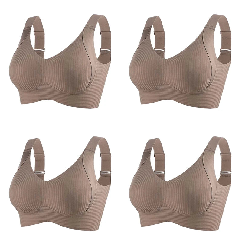 4PC Seamless Wireless Bras for Women Large Size Push Up Bra Comfort Underwear Anti-Sagging Bralette Female Lingerie