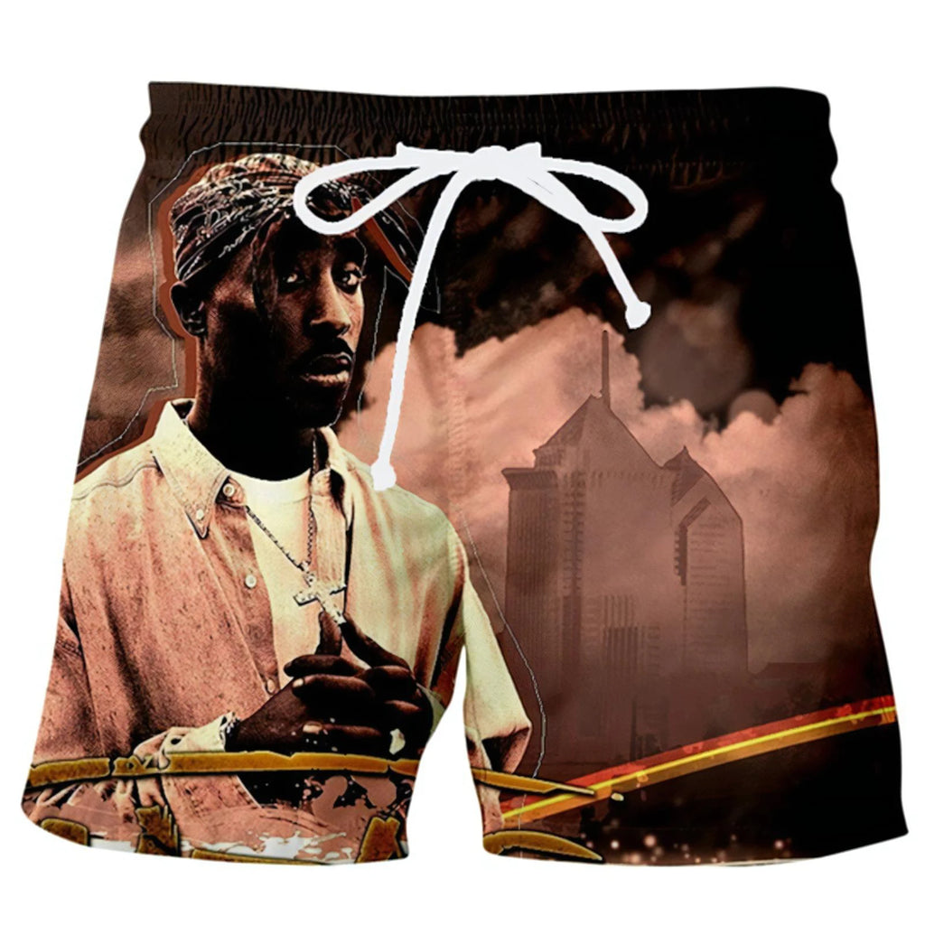 Hot Rapper 3D Printed Personalized Design Men's Shorts 2Pac Tupac Character Mens Short