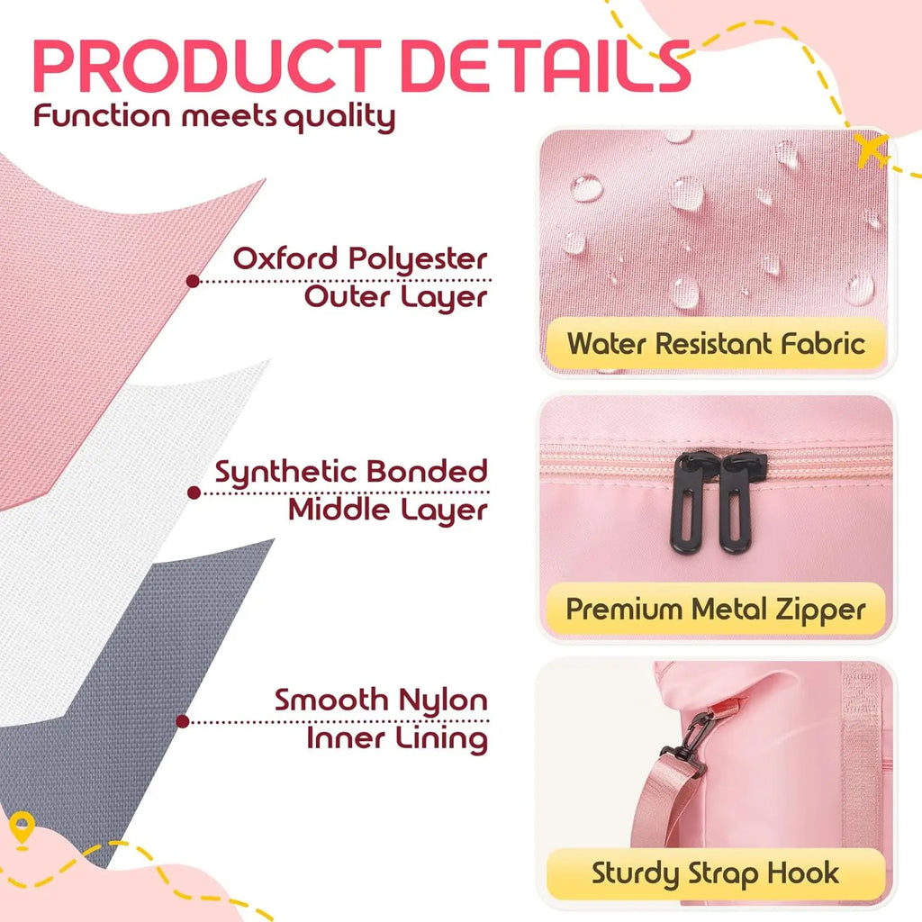 Versatile Travel Duffel Bag with Trolley Sleeve, Waterproof Pocket for Gym and Hospital Use in Pink