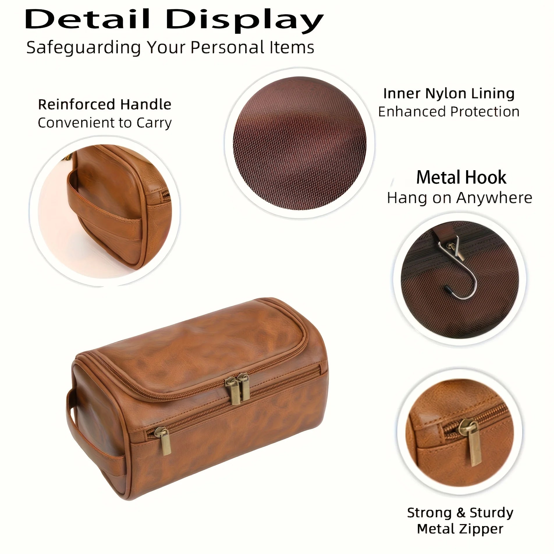 [Compact] Large Capacity Toiletry Bag for Men - Durable PU, Lightweight & Spill-Proof Travel Organizer with Zipper Closure