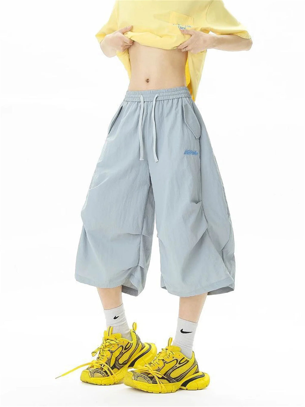 Harajuku Y2K Cargo Shorts Women Streetwear Loose High Waist Calf Length Pants Vintage American Summer Hip Hop Paratrooper Shorts