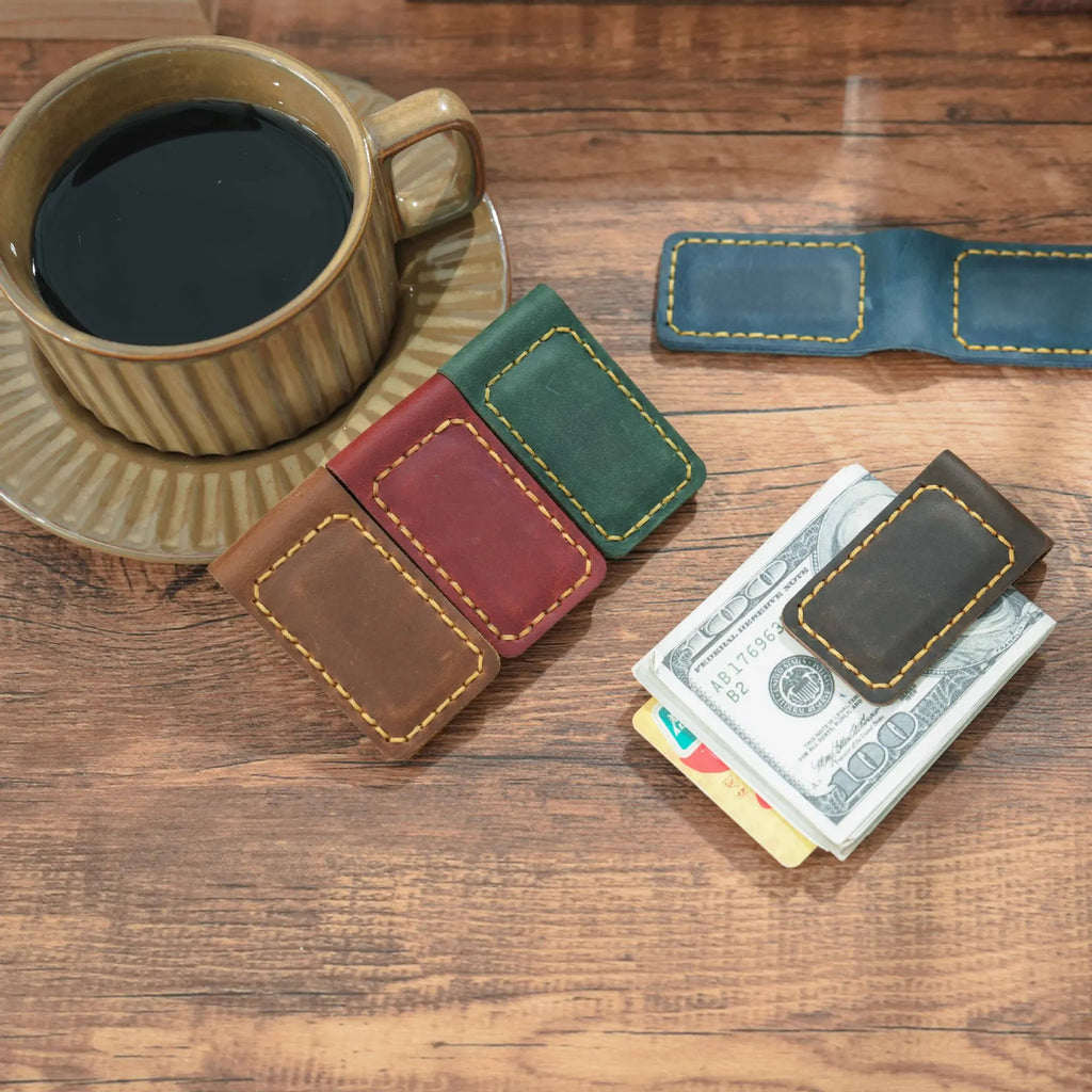 Genuine Leather Money Clips Mini Wallets for Men Slim Front Pocket Magnetic Banknote Clip Minimalist Retro Men's Small Purses