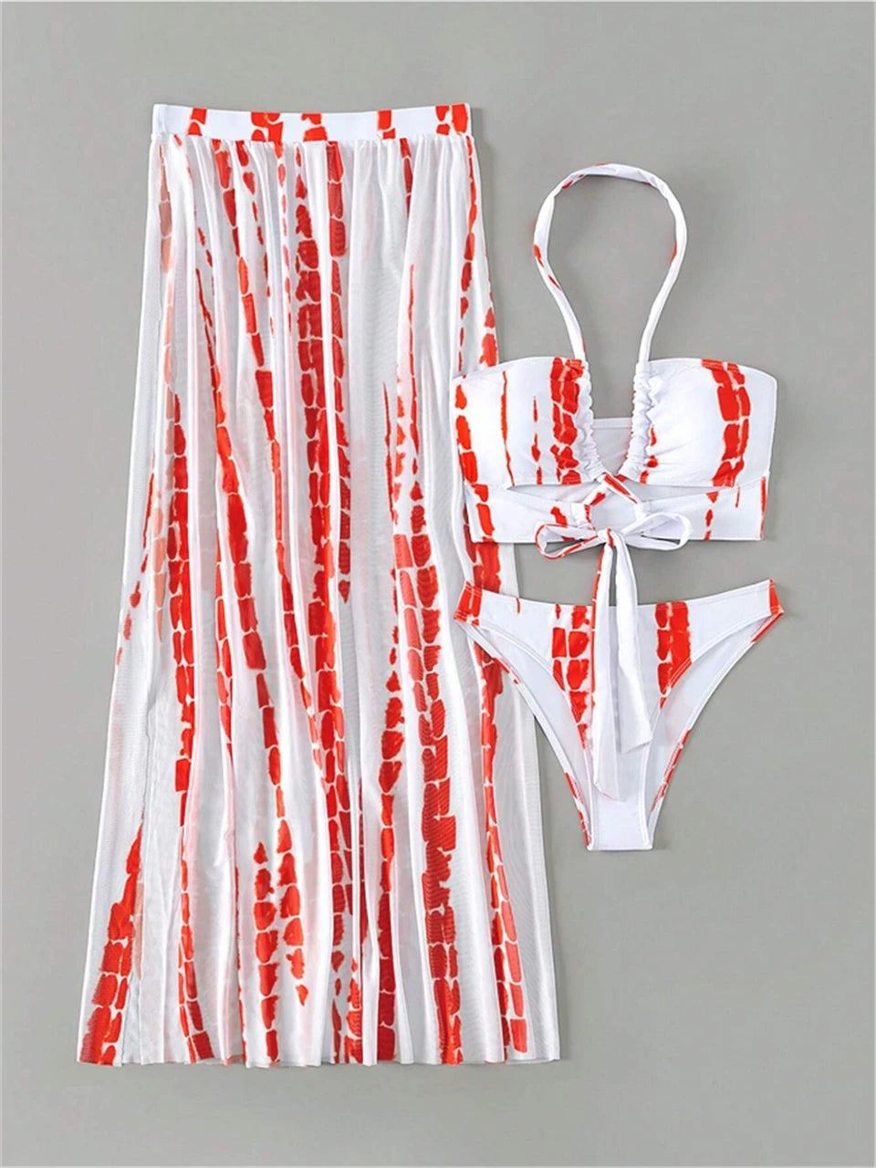 3 Pieces Tie Dye Cross Bikini, Women Sexy Halter Swimsuit & Cover Up Pants Swimwear Bathers Bathing Swimming Suit Beachwear