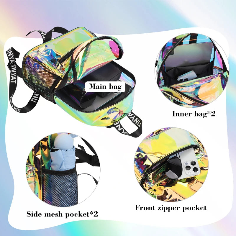 TINYAT PVC Clear Backpacks for Women Stylish Music Festival Water Resistant School Bag ita Bag for Easy Inspection During Travel