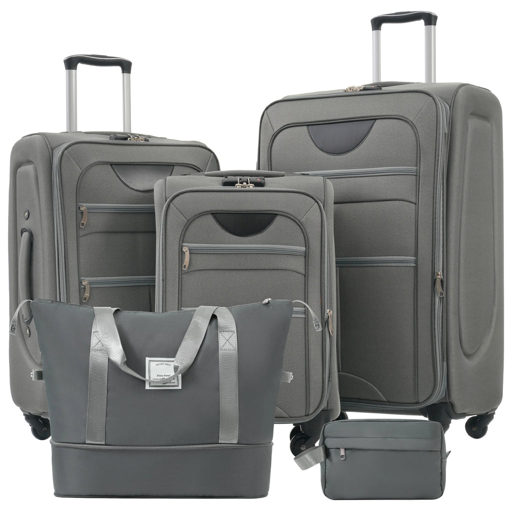 Softside Luggage Expandable 5 Piece Set Suitcase with Duffel Bag Upright Spinner Softshell Lightweight Luggage Travel Set