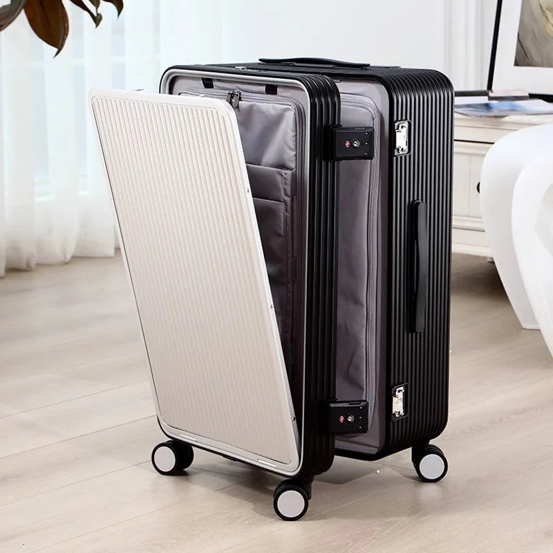Men's Suitcase All Aluminum Magnesium Alloy Boarding Box Front Laptop Trolley Case Business Luggage