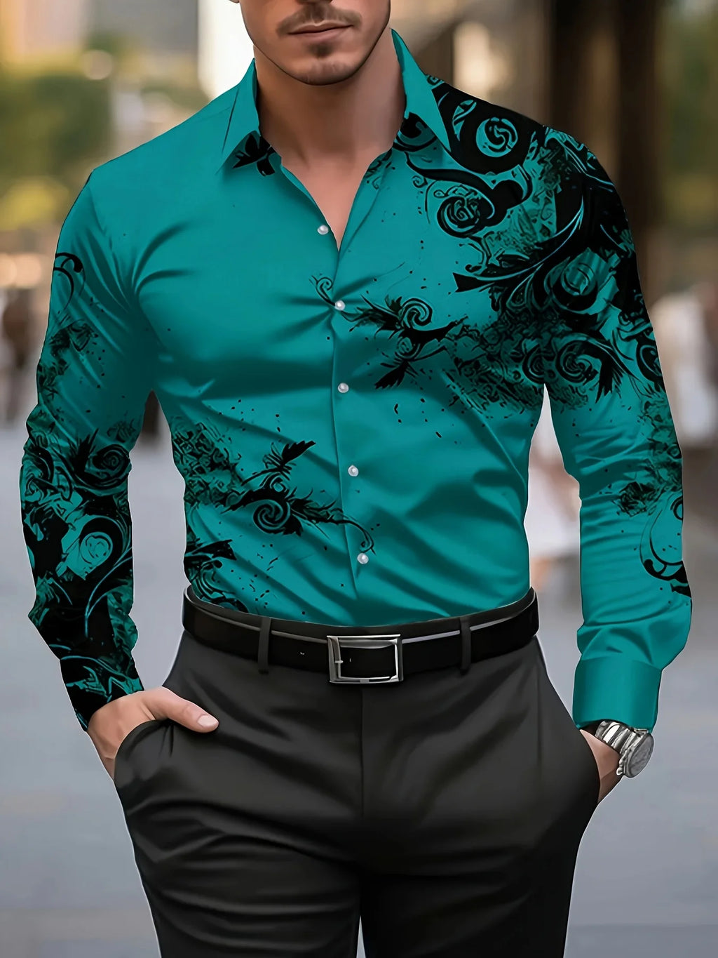 Men'S Stylish Floral Print Dress Shirt - Casual Long Sleeve Button-Up Design Floral Print Shirt