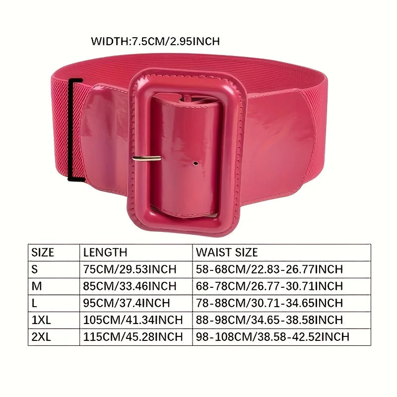 Rectangle Pin Buckle Wide Belt Women's Vintage Versatile Elastic Waistband Casual Daily Dress Coat Decoration Girdle