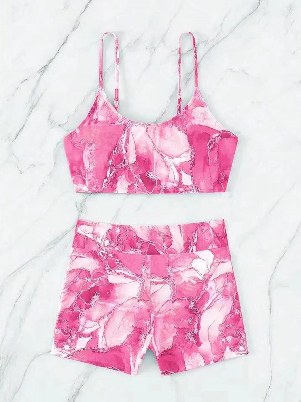 Two Pieces Marble Print Swimwear 2026 Women High Waist Swimsuit Summer Beach Wear Female Bathers Bathing Swimming Sport Suit